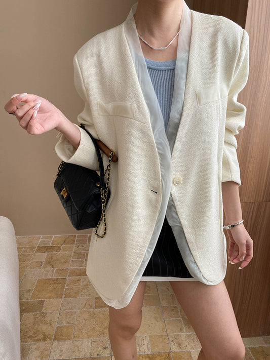 Mesh Edge Patchwork V-Neck Contour Blazer